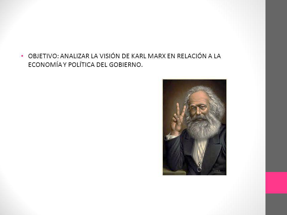 OBJETIVO: ANALIZAR LA VISIÓN DE KARL MARX EN RELACIÓN A LA ECONOMÍA Y POLÍTICA DEL GOBIERNO.