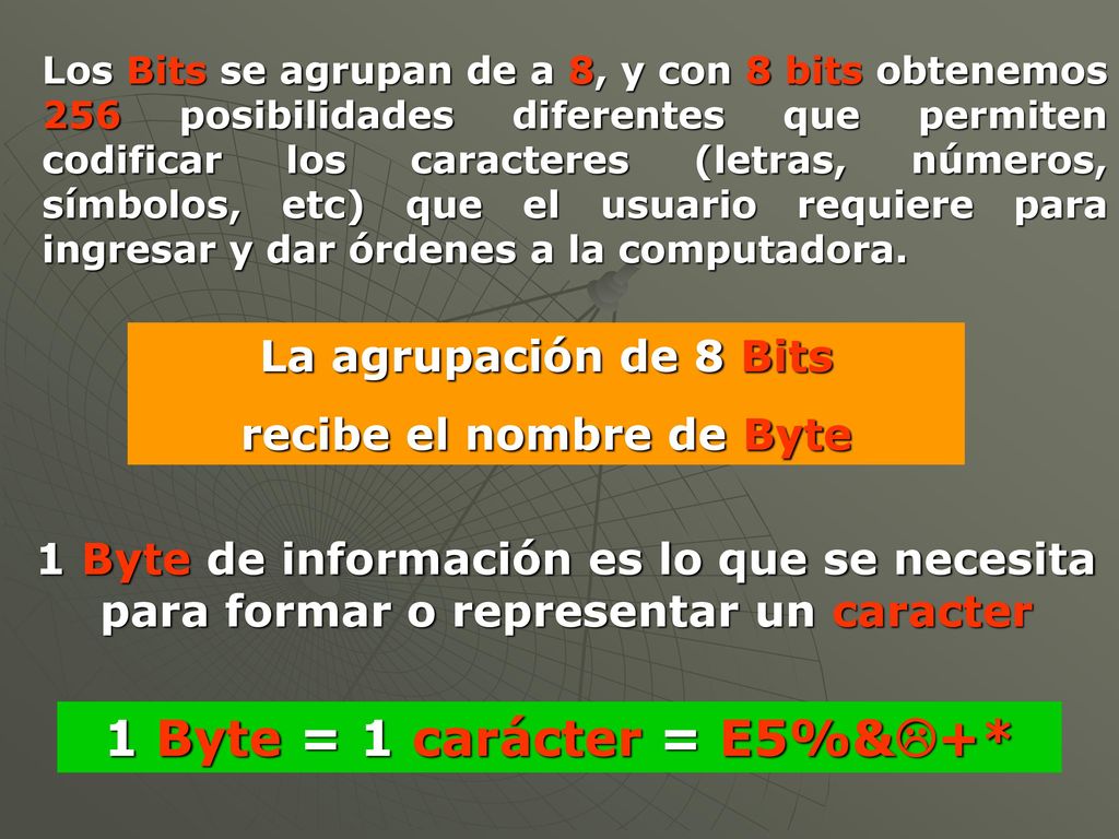 recibe el nombre de Byte 1 Byte = 1 carácter = E5%&+*