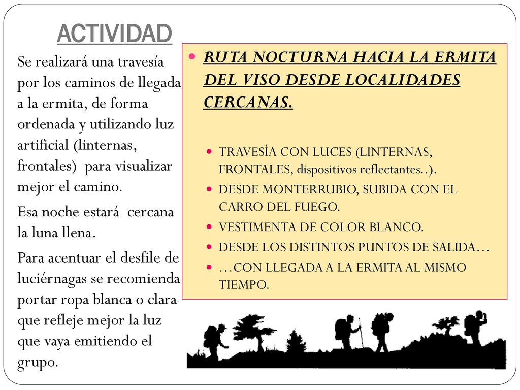 ACTIVIDAD RUTA NOCTURNA HACIA LA ERMITA DEL VISO DESDE LOCALIDADES CERCANAS.