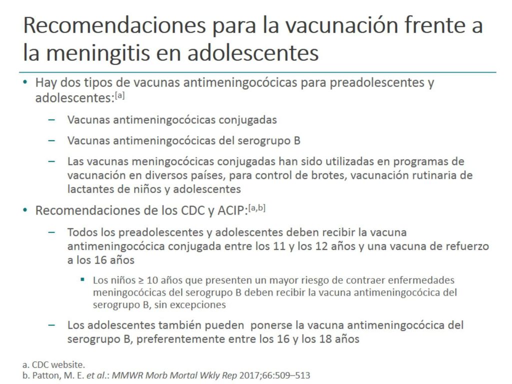 Recomendaciones para la vacunación frente a la meningitis en adolescentes