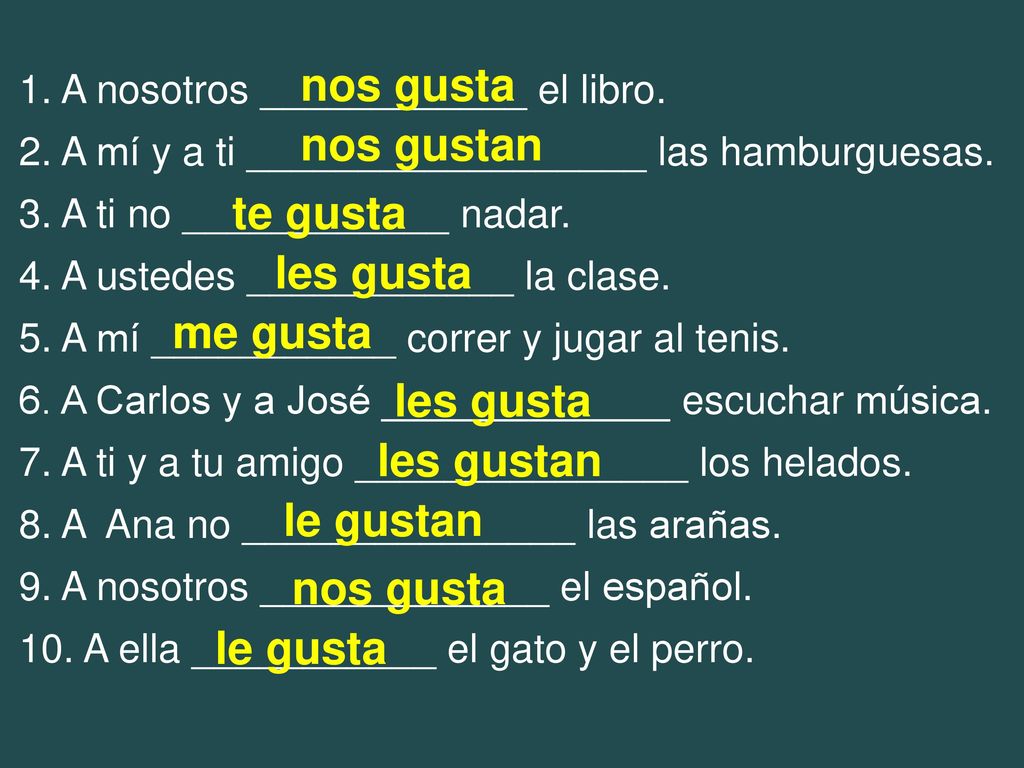 nos gusta nos gustan te gusta les gusta me gusta les gusta les gustan