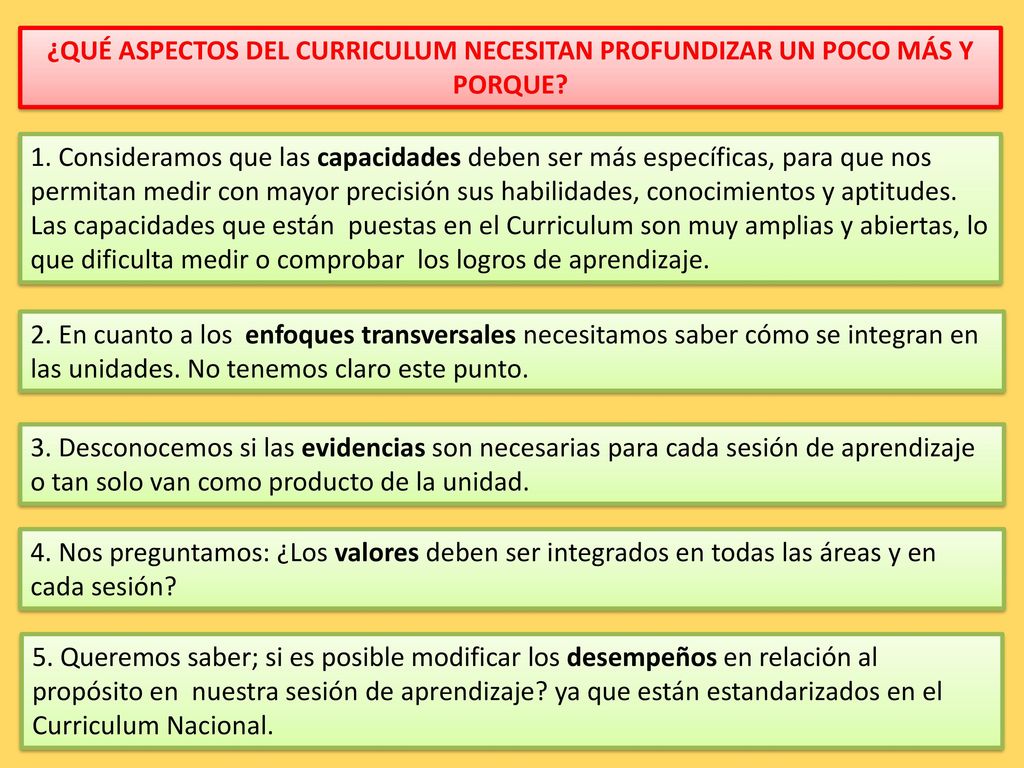 ¿QUÉ ASPECTOS DEL CURRICULUM NECESITAN PROFUNDIZAR UN POCO MÁS Y PORQUE