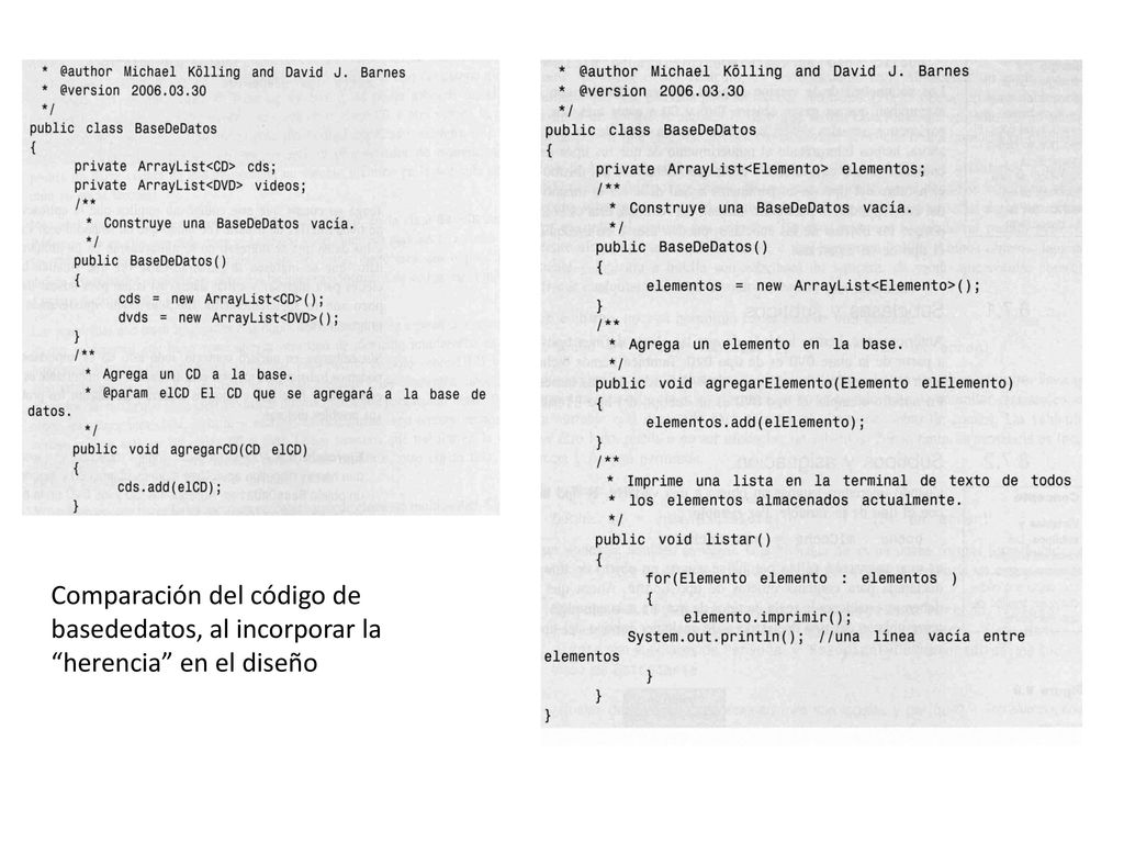 Comparación del código de basededatos, al incorporar la herencia en el diseño