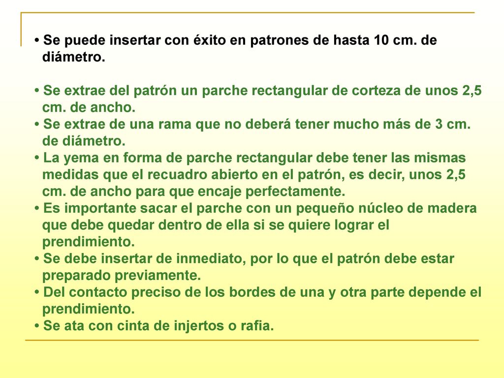 • Se puede insertar con éxito en patrones de hasta 10 cm. de