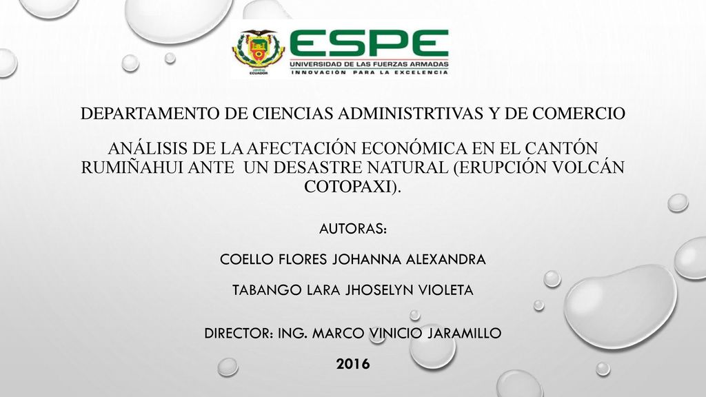DEPARTAMENTO DE CIENCIAS ADMINISTRTIVAS Y DE COMERCIO ANÁLISIS DE LA AFECTACIÓN ECONÓMICA EN EL CANTÓN RUMIÑAHUI ANTE UN DESASTRE NATURAL (ERUPCIÓN VOLCÁN COTOPAXI).