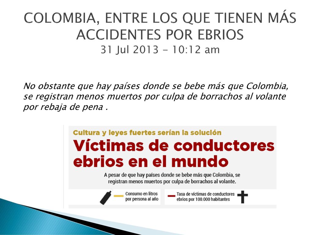 COLOMBIA, ENTRE LOS QUE TIENEN MÁS ACCIDENTES POR EBRIOS 31 Jul :12 am