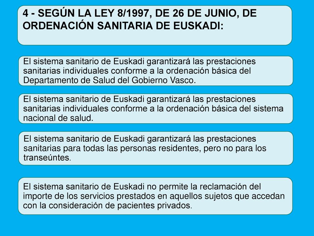 4 - SEGÚN LA LEY 8/1997, DE 26 DE JUNIO, DE ORDENACIÓN SANITARIA DE EUSKADI: