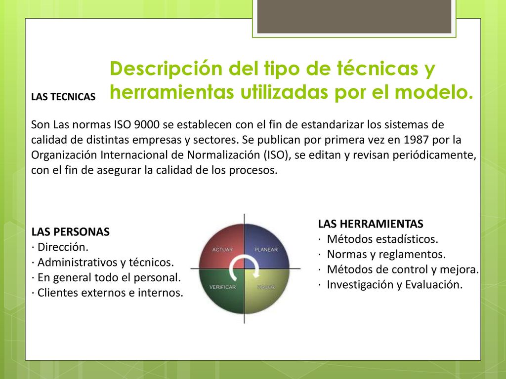 Descripción del tipo de técnicas y herramientas utilizadas por el modelo.