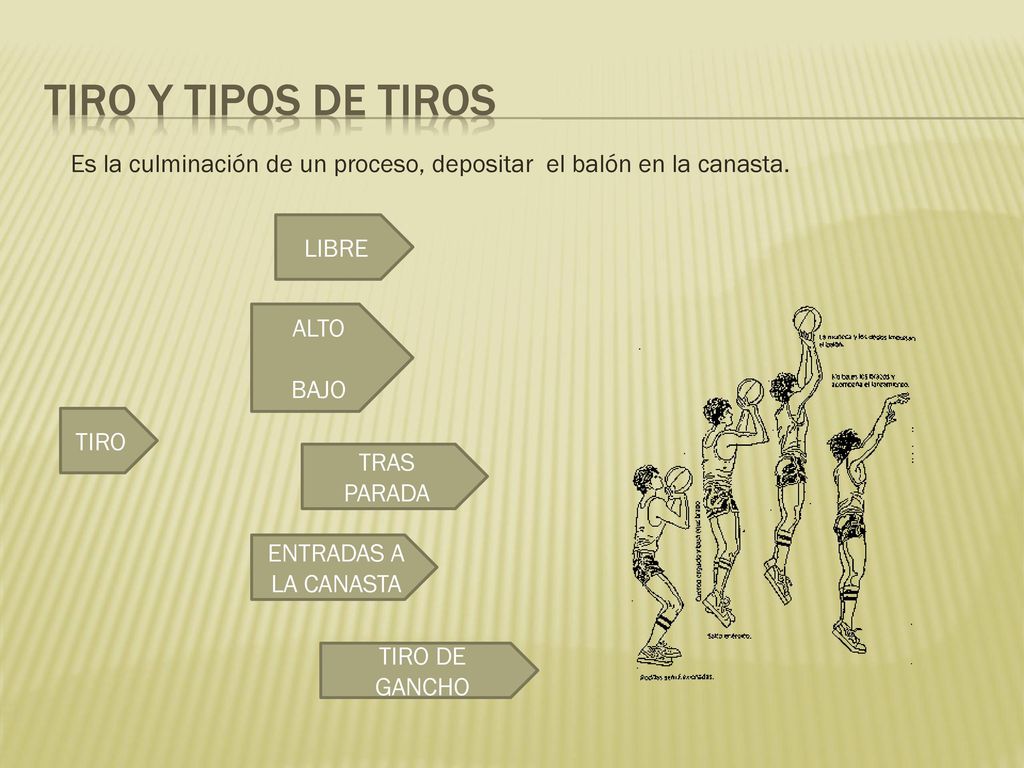 Tiro Y TIPOS DE TIROS Es la culminación de un proceso, depositar el balón en la canasta. LIBRE. ALTO.