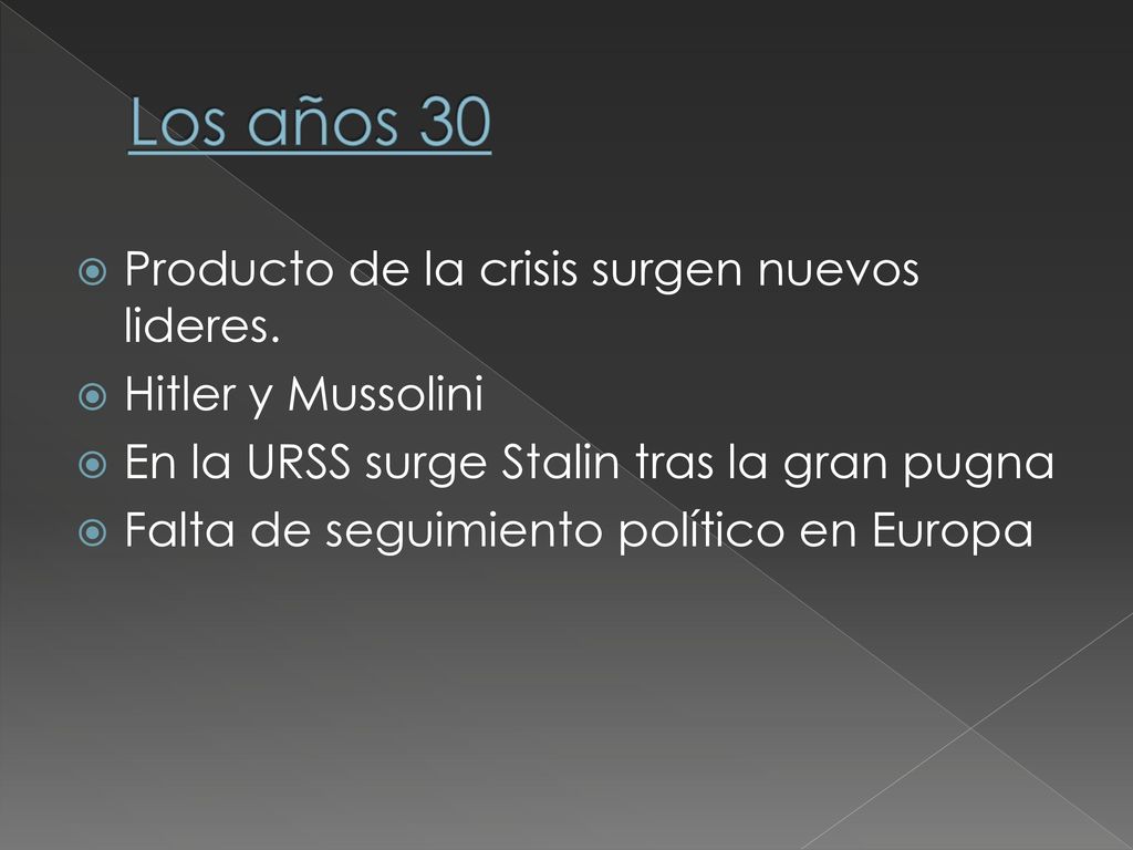Los años 30 Producto de la crisis surgen nuevos lideres.