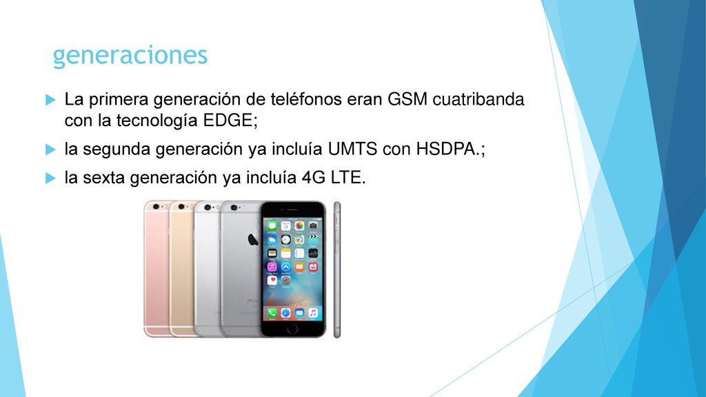 generaciones La primera generación de teléfonos eran GSM cuatribanda con la tecnología EDGE; la segunda generación ya incluía UMTS con HSDPA.;