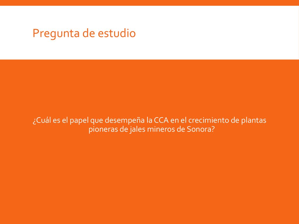 Pregunta de estudio ¿Cuál es el papel que desempeña la CCA en el crecimiento de plantas pioneras de jales mineros de Sonora