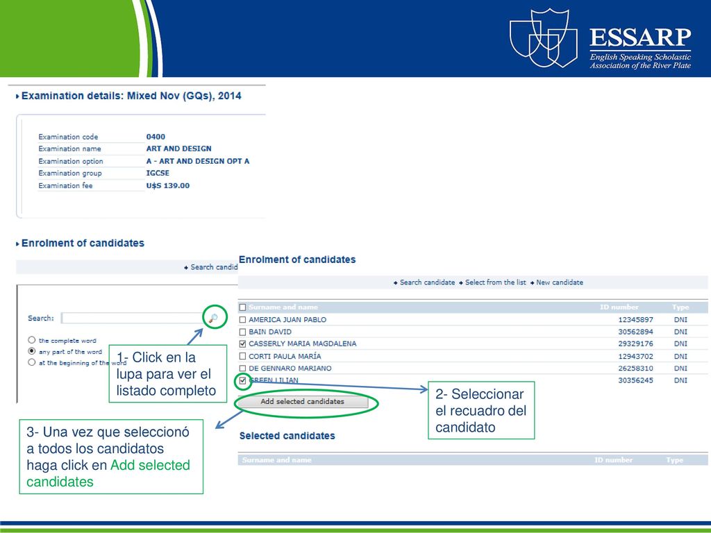 1- Click en la lupa para ver el listado completo