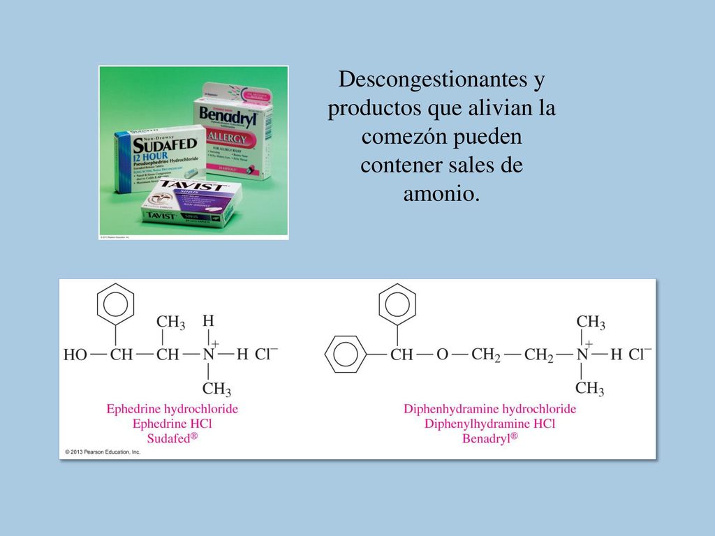 Descongestionantes y productos que alivian la comezón pueden contener sales de amonio.