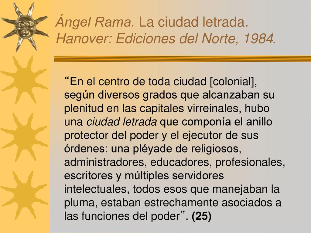 Ángel Rama. La ciudad letrada. Hanover: Ediciones del Norte, 1984.