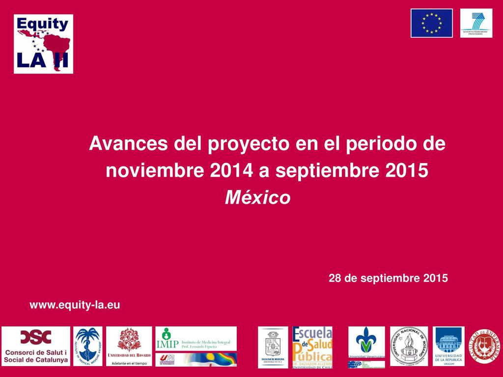 Avances del proyecto en el periodo de noviembre 2014 a septiembre 2015