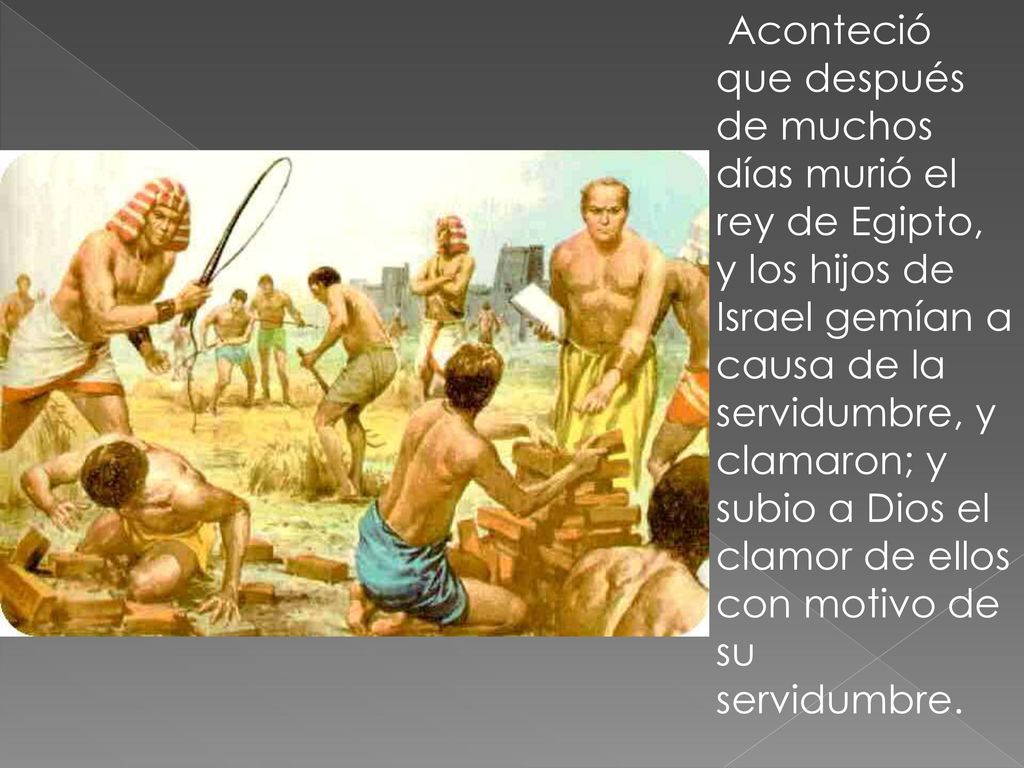 Aconteció que después de muchos días murió el rey de Egipto, y los hijos de Israel gemían a causa de la servidumbre, y clamaron; y subio a Dios el clamor de ellos con motivo de su servidumbre.
