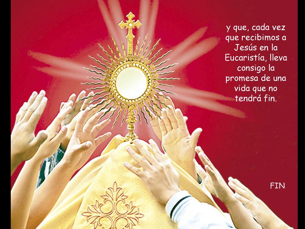 y que, cada vez que recibimos a Jesús en la Eucaristía, lleva consigo la promesa de una vida que no tendrá fin.