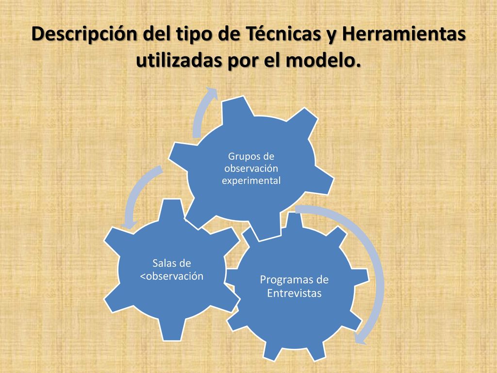 Descripción del tipo de Técnicas y Herramientas utilizadas por el modelo.