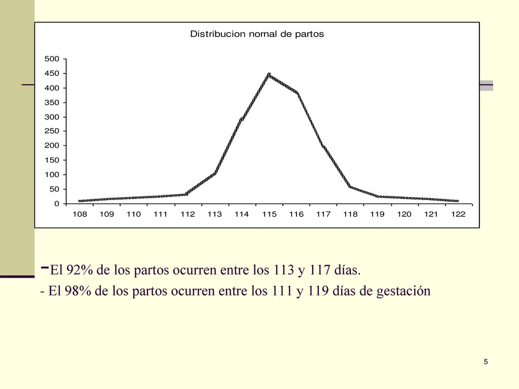 -El 92% de los partos ocurren entre los 113 y 117 días