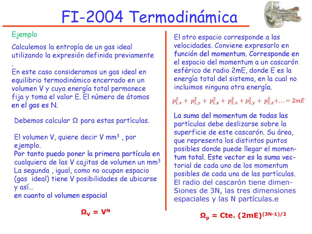 FI-2004 Termodinámica Ejemplo El otro espacio corresponde a las