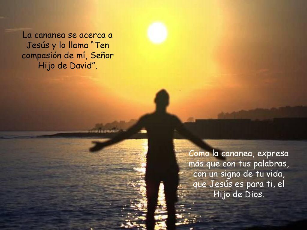 La cananea se acerca a Jesús y lo llama Ten compasión de mí, Señor Hijo de David .