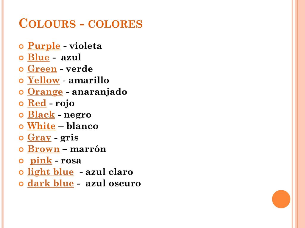 Colours - colores Purple - violeta Blue - azul Green - verde