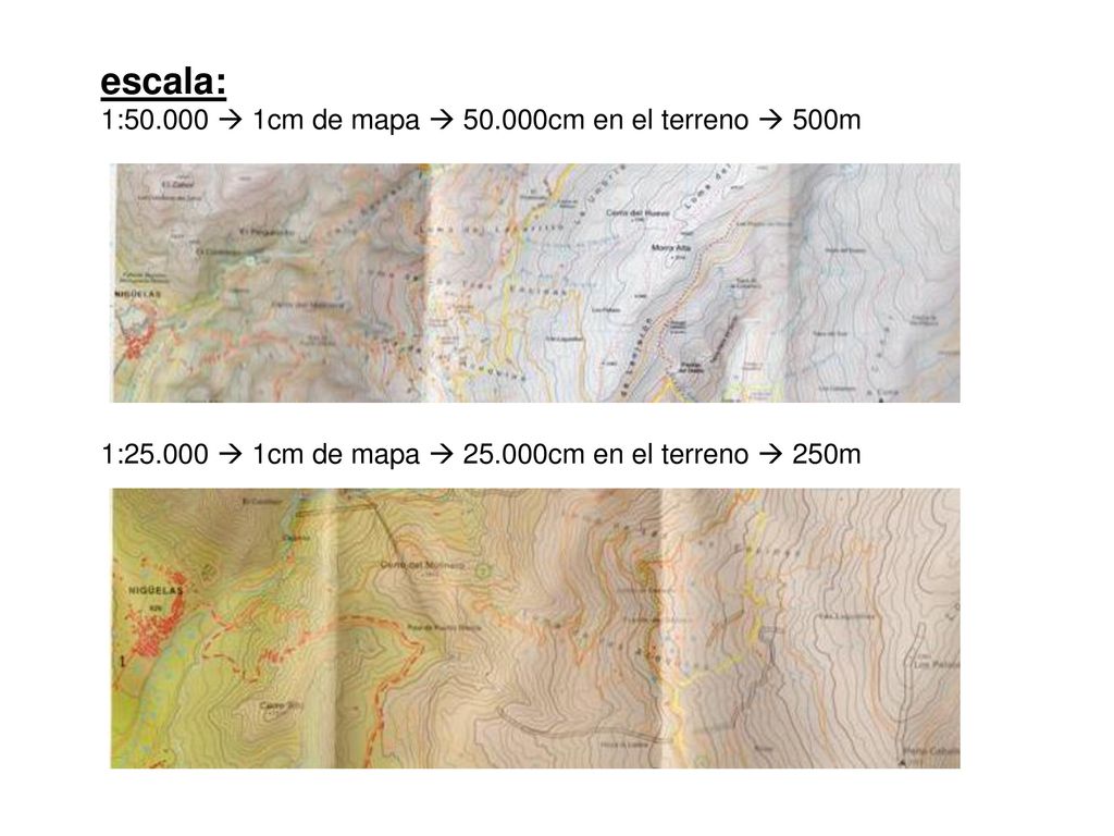 escala: 1:  1cm de mapa  cm en el terreno  500m