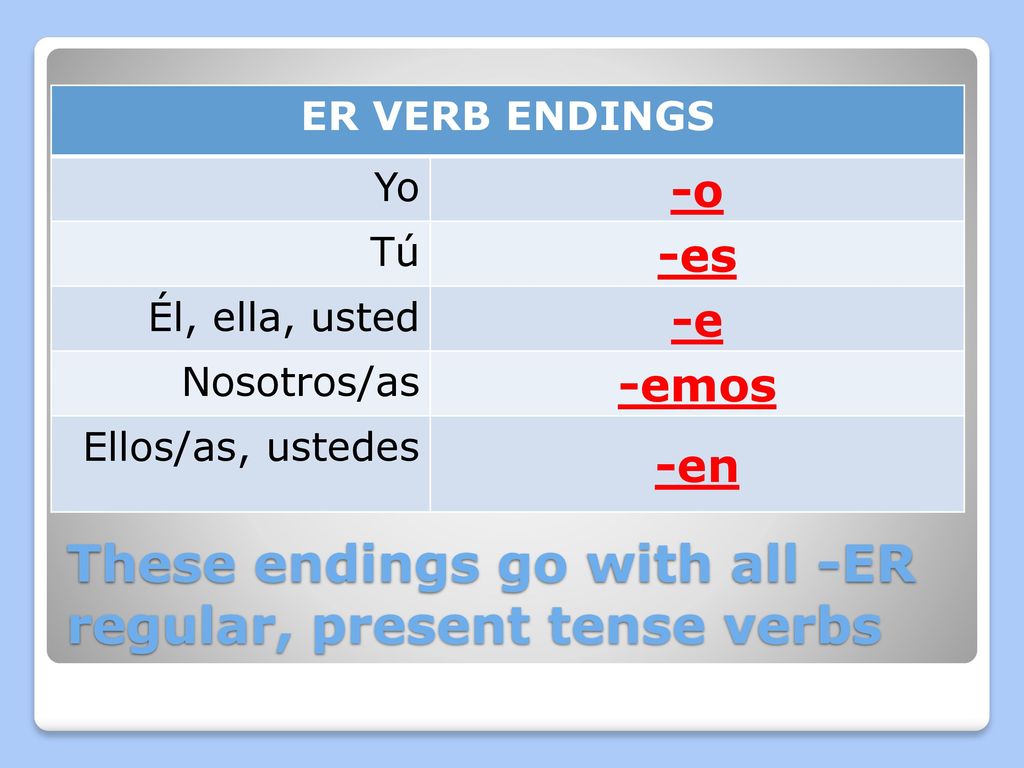 These endings go with all -ER regular, present tense verbs