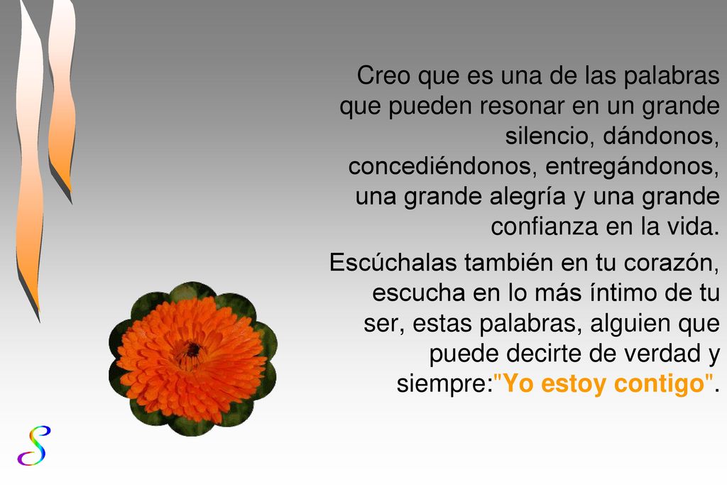 Creo que es una de las palabras que pueden resonar en un grande silencio, dándonos, concediéndonos, entregándonos, una grande alegría y una grande confianza en la vida.