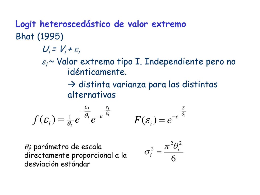 Logit heteroscedástico de valor extremo Bhat (1995) Ui = Vi + ei