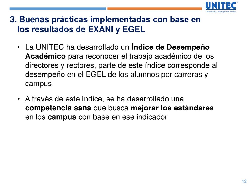 3. Buenas prácticas implementadas con base en los resultados de EXANI y EGEL
