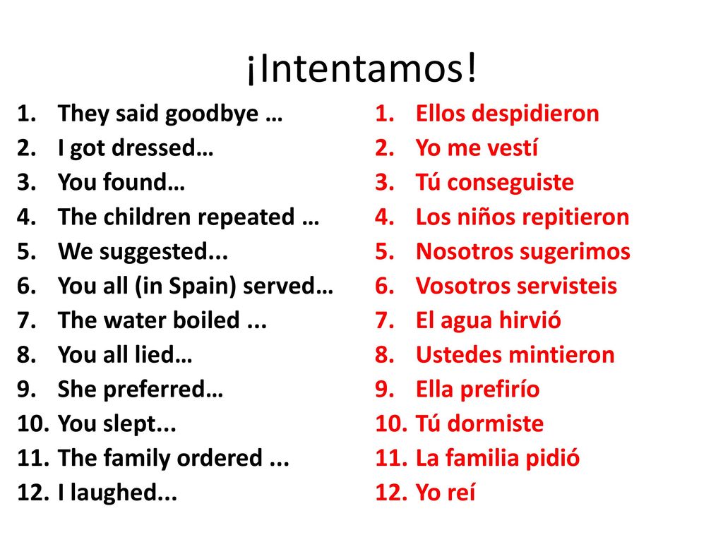 ¡Intentamos! They said goodbye … I got dressed… You found…
