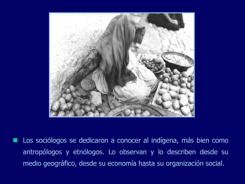 Los sociólogos se dedicaron a conocer al indígena, más bien como antropólogos y etnólogos.