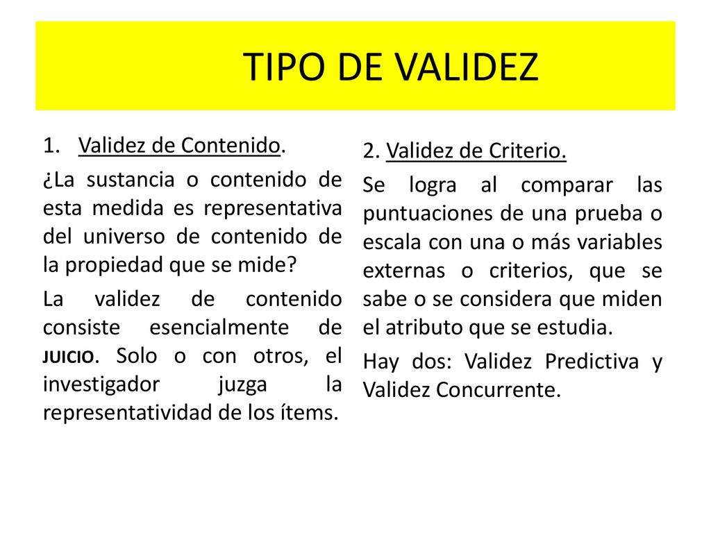 TIPO DE VALIDEZ Validez de Contenido.