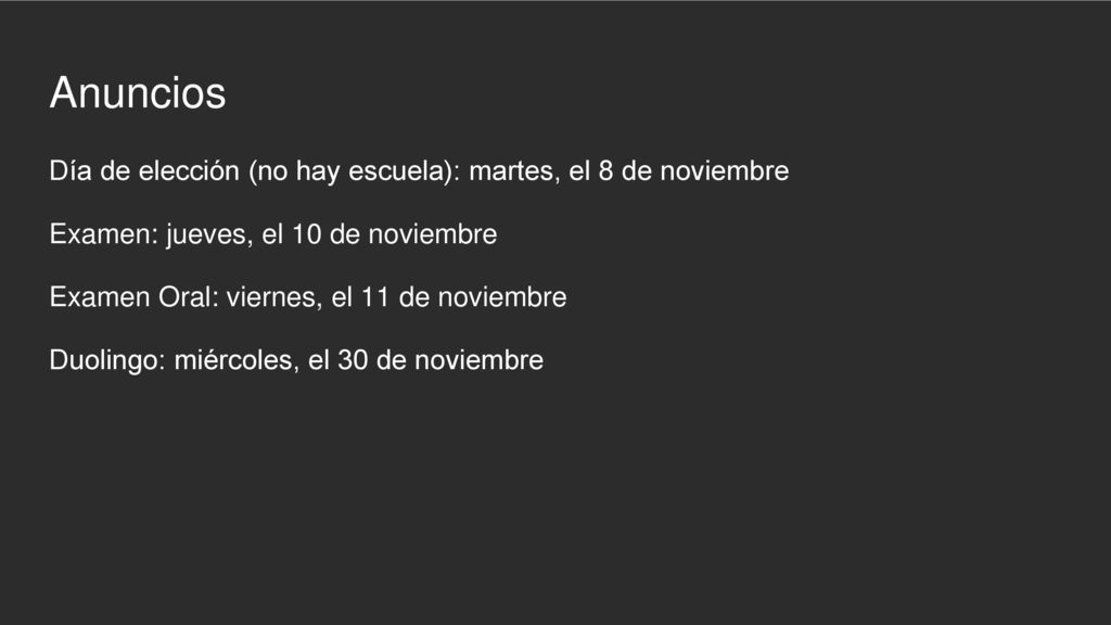 Anuncios Día de elección (no hay escuela): martes, el 8 de noviembre