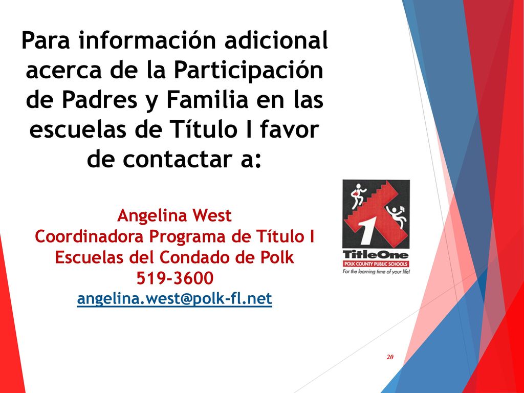 Coordinadora Programa de Título I Escuelas del Condado de Polk