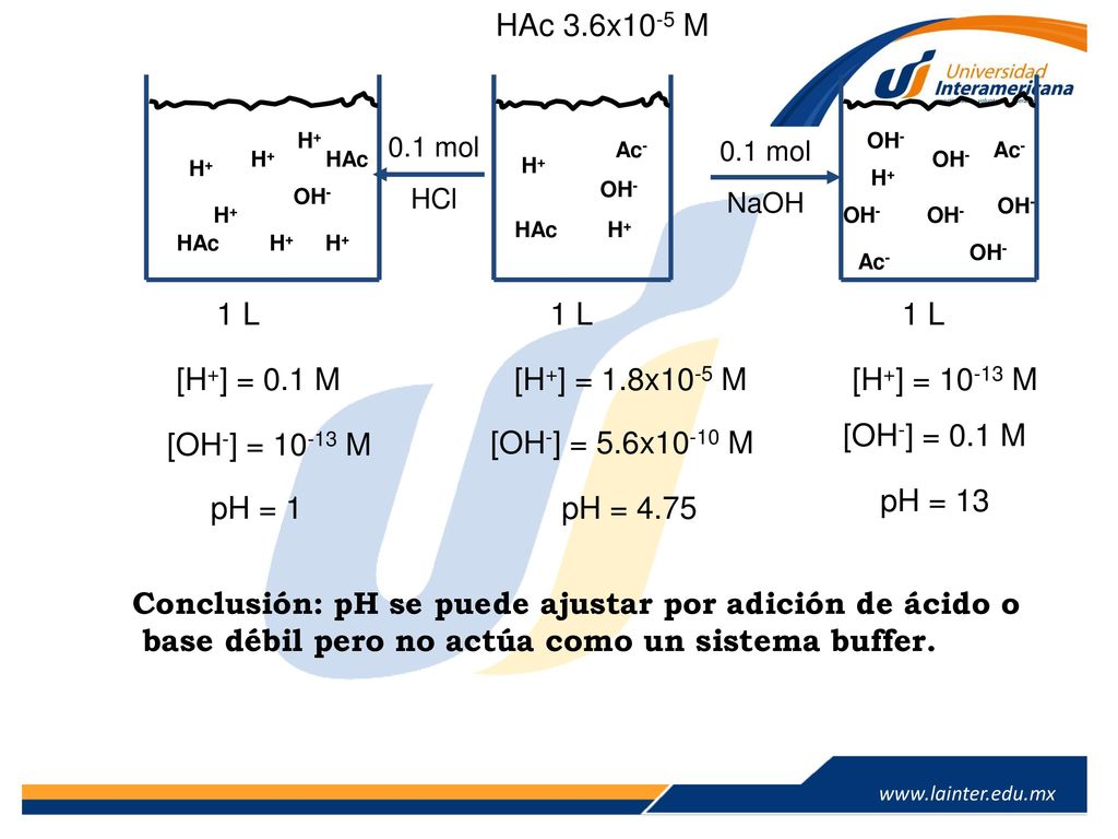 Conclusión: pH se puede ajustar por adición de ácido o