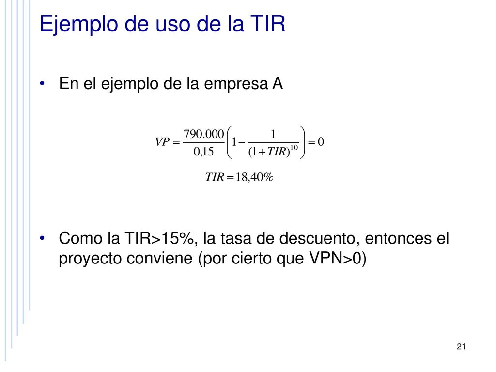 Ejemplo de uso de la TIR En el ejemplo de la empresa A