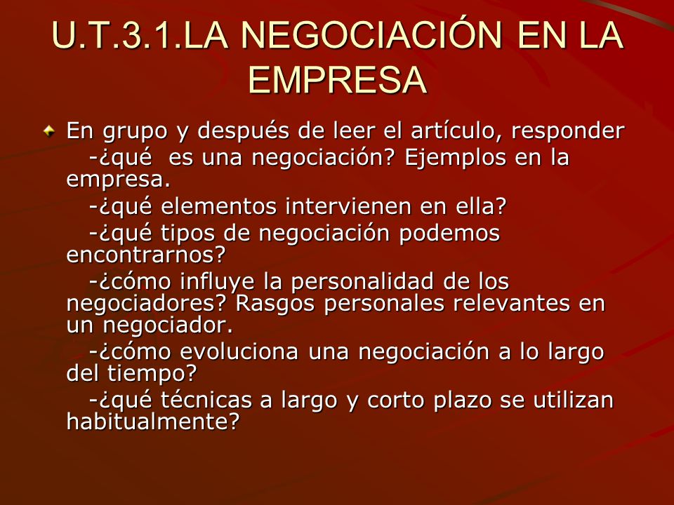 U.T.3.1.LA NEGOCIACIÓN EN LA EMPRESA