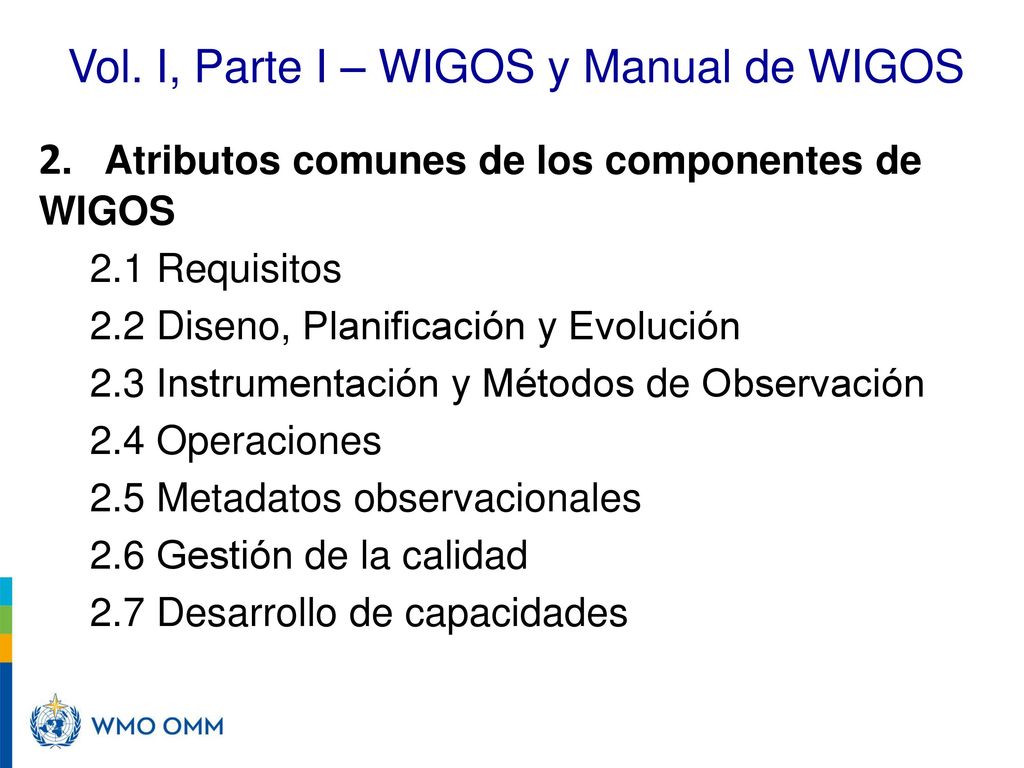 Vol. I, Parte I – WIGOS y Manual de WIGOS