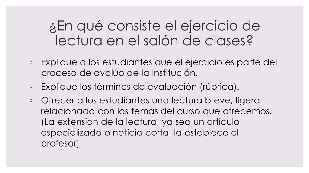 ¿En qué consiste el ejercicio de lectura en el salón de clases
