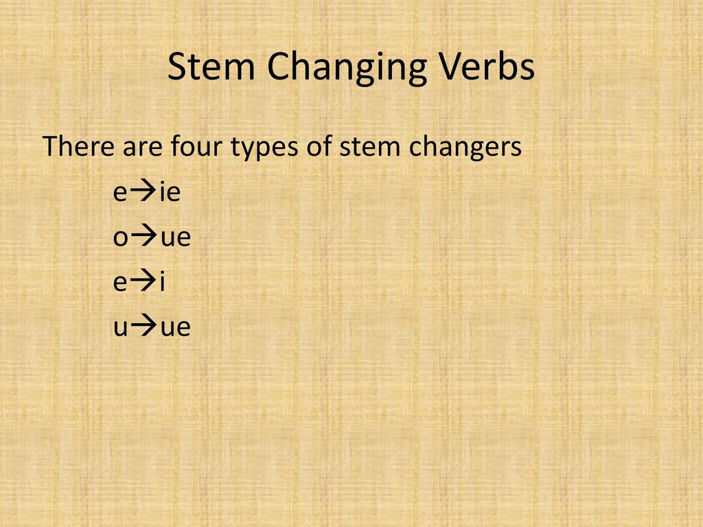 Stem Changing Verbs There are four types of stem changers eie oue ei uue