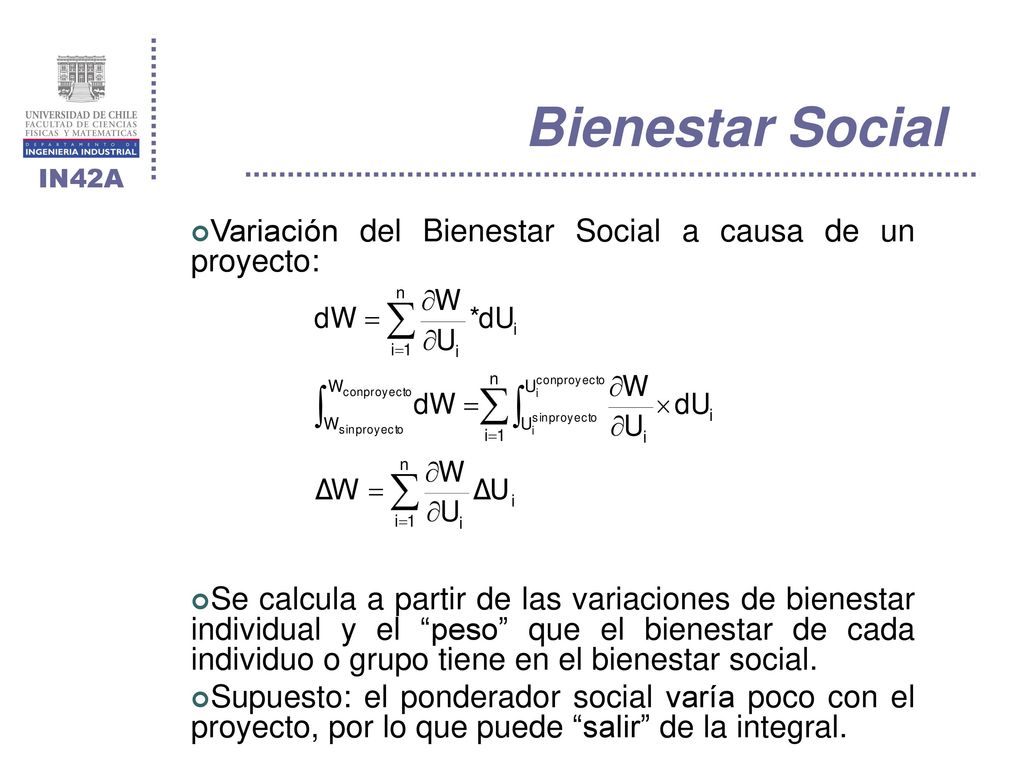 Bienestar Social Variación del Bienestar Social a causa de un proyecto: