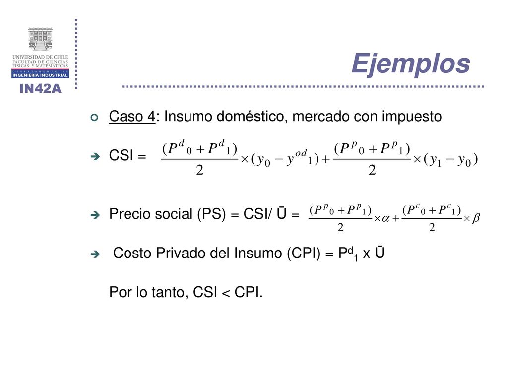 Ejemplos Caso 4: Insumo doméstico, mercado con impuesto CSI =