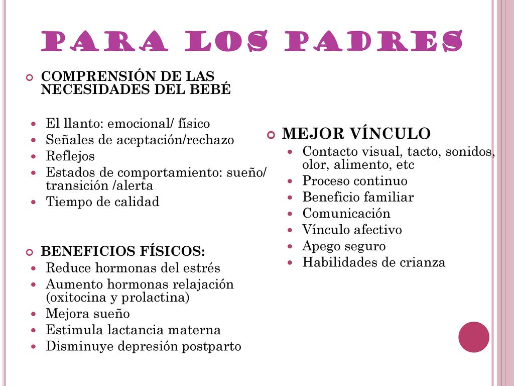 PARA LOS PADRES MEJOR VÍNCULO COMPRENSIÓN DE LAS NECESIDADES DEL BEBÉ