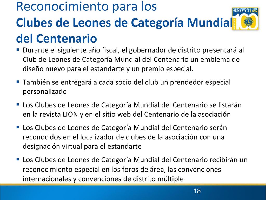 Reconocimiento para los Clubes de Leones de Categoría Mundial del Centenario