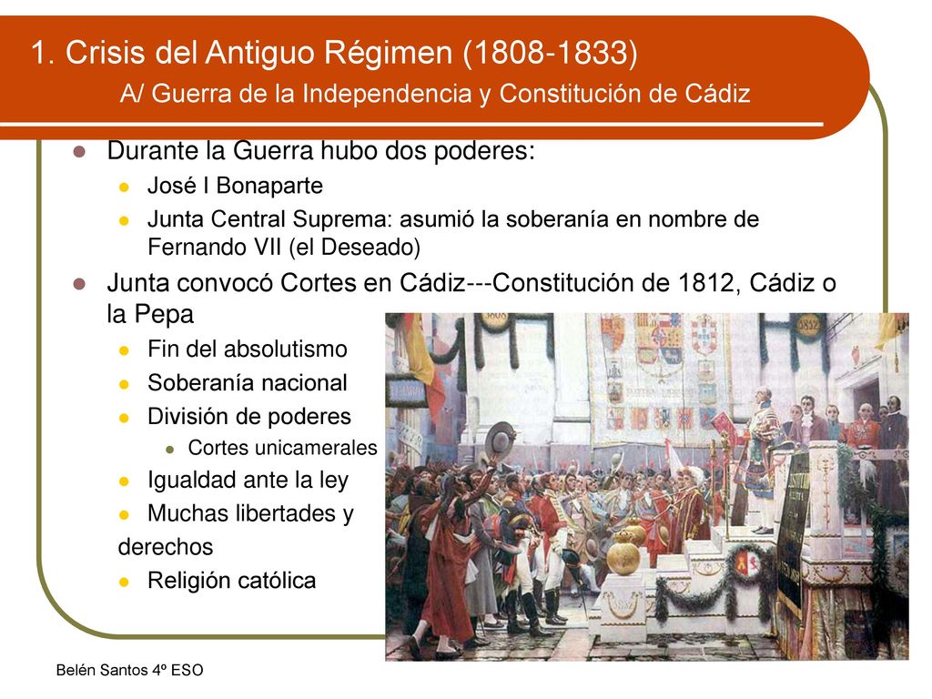 1. Crisis del Antiguo Régimen ( ) A/ Guerra de la Independencia y Constitución de Cádiz