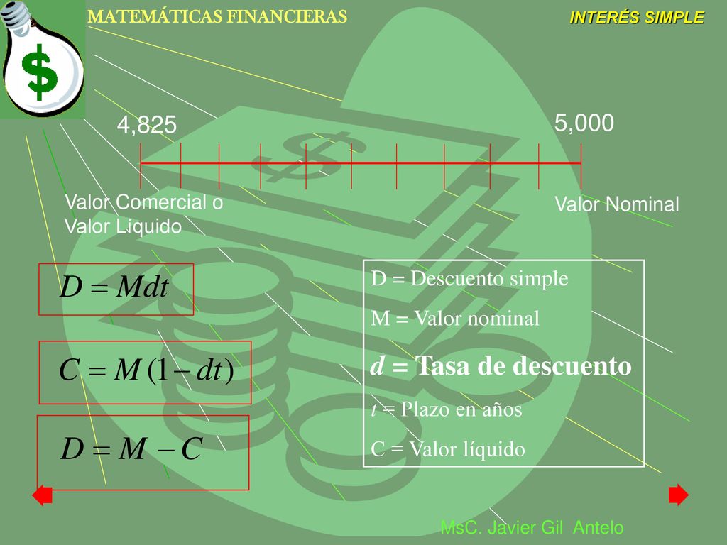 d = Tasa de descuento 4,825 5,000 D = Descuento simple