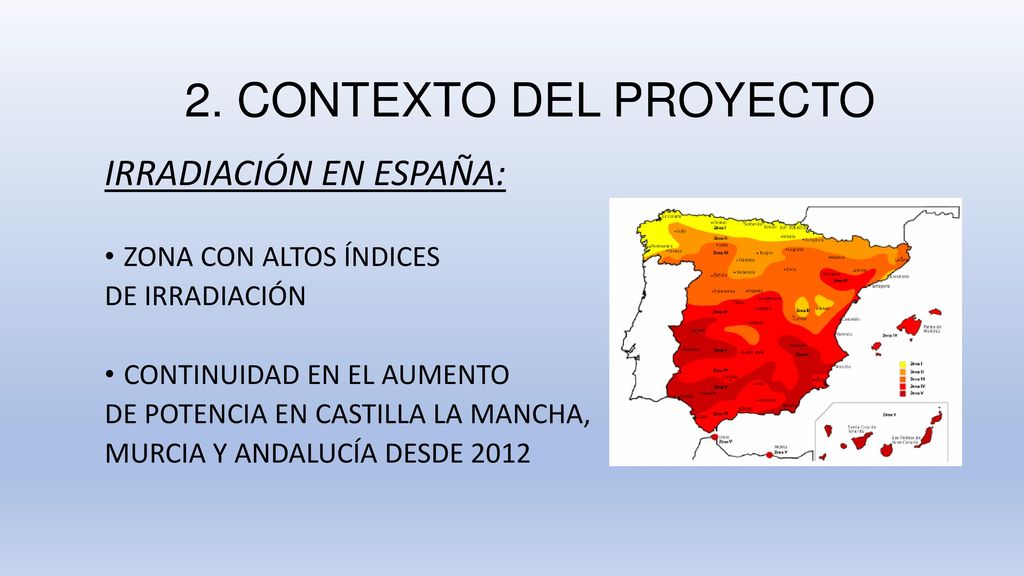 2. CONTEXTO DEL PROYECTO IRRADIACIÓN EN ESPAÑA: ZONA CON ALTOS ÍNDICES